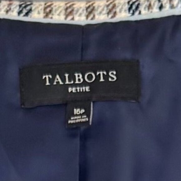 Talbots Petite Brown Ivory Blue Plaid Gold Double Breasted Blazer Size 16 Petite - Picture 13 of 15